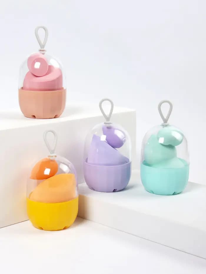 Boîte de rangement transparente pour document macaron, porte-éponge portable, cosmétiques par exemple, document aléatoire, n'inclut pas les œufs de beauté, 2 paquets