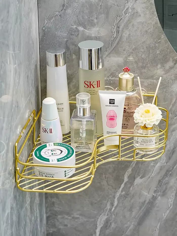 Étagère de rangement triangulaire dorée pour salle de bain