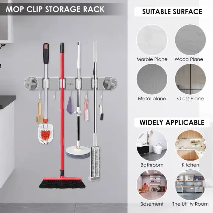Support de balai mural multifonctionnel, support de vadrouille magique, ventouse sous vide, vidange de balai, mise à niveau, HOEvaluNEW