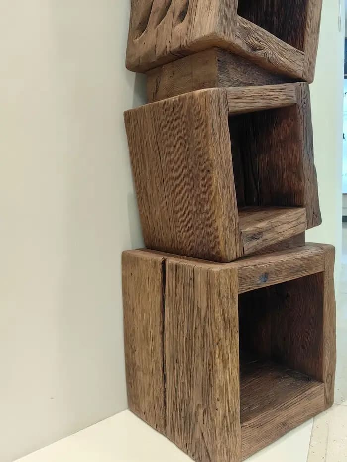Étagère en bois massif, chêne recyclé 175x50x40 cm, présentoir géométrique, étagère de rangement à niveaux, bibliothèque industrielle en forme d'échelle