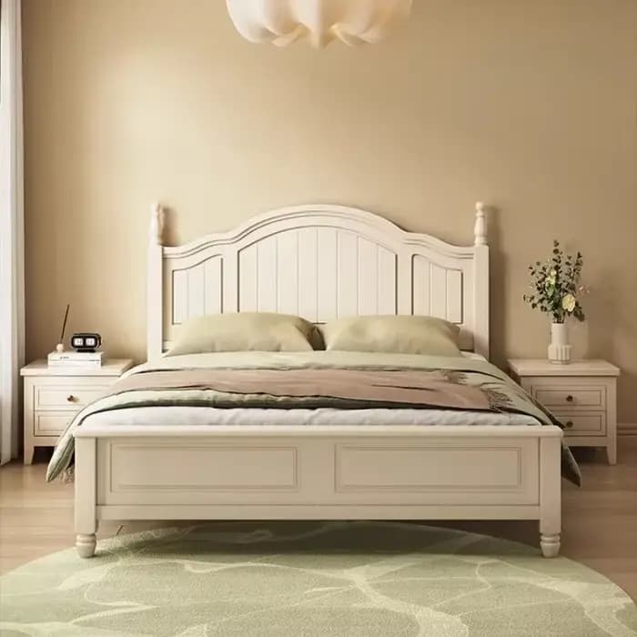 Lits et cadres de lit double pour 2 personnes 120x200 150x200 180x200cm Style moderne et simple Crème Cadre de lit en bois massif taille standard
