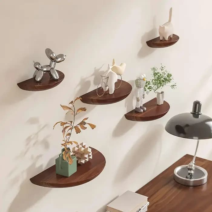 Petites Étagères Flottantes pour Décoration Murale, Rustique, Demi-Ronde, en Bois, pour Chambre à Coucher, Salon, Plantes