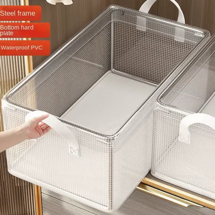 1 boîte de rangement transparente en PVC avec cadre en acier solide