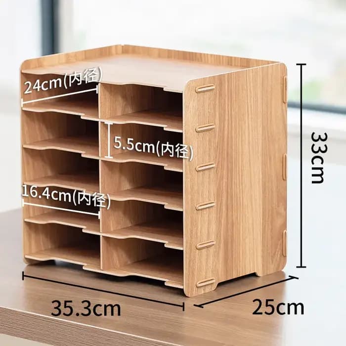 Organisateur de bureau en bois multi-compartiments