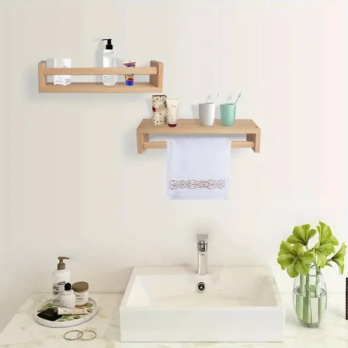 Étagères murales flottantes en bois naturel – Rangement mural de style rustique classique pour salle de bain