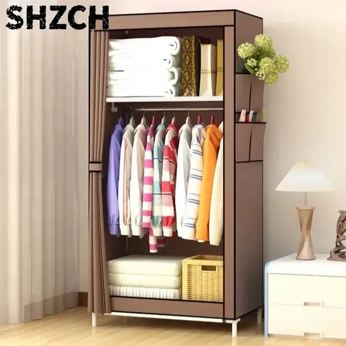 Armoire simple pliable anti-poussière, penderie portable, meuble de rangement minimaliste pour chambre à coucher, organisateur de vêtements en tissu sur pied