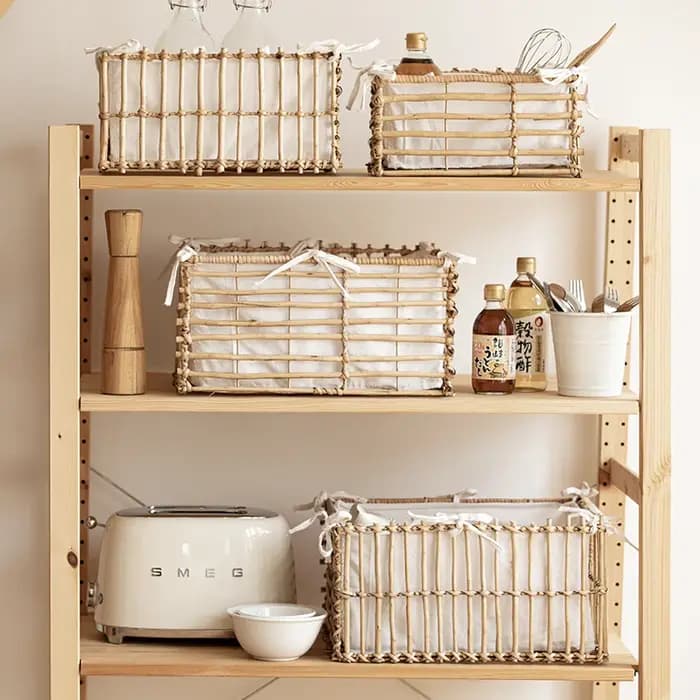 Panier de rangement de tissage en rotin naturel fait à la main