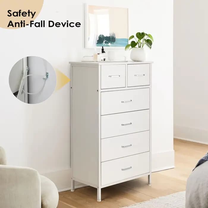 Commode de rangement avec cadre en acier, commode, armoire, blanc, 6 portes, MELfur ser, chambre à c