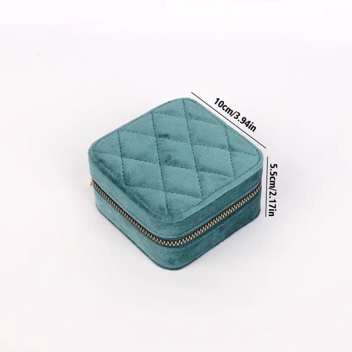 Boîte à bijoux en velours losange avec miroir pour femmes, boîte de rangement Portable pour boucles