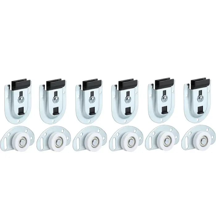 Kit de 6 roulettes pour porte coulissante avec quincaillerie d'installation complète pour applications de portes coulissantes de placards et armoires