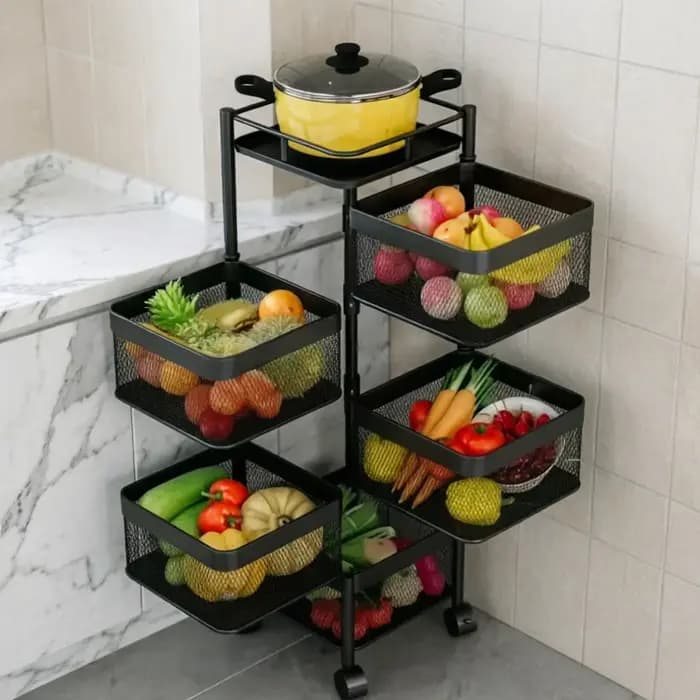 Étagère carrée de cuisine avec roulettes, chariot de rangement rotatif, étagère de cuisine pivotante à 3, 4 ou 5 niveaux, chariot pratique