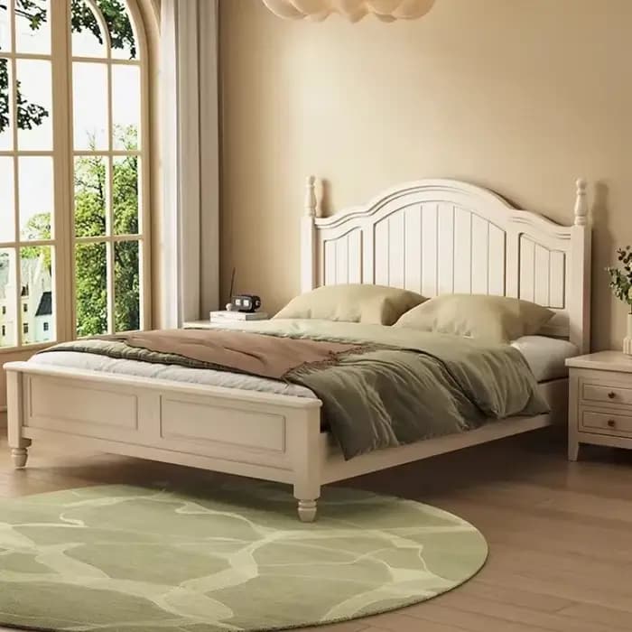 Lits et cadres de lit double pour 2 personnes 120x200 150x200 180x200cm Style moderne et simple Crème Cadre de lit en bois massif taille standard
