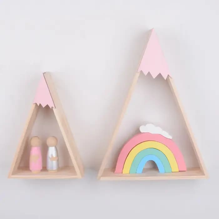2 pièces/ensemble décor à la maison Style nordique pour chambre de bébé étagère murale bois neige montagne