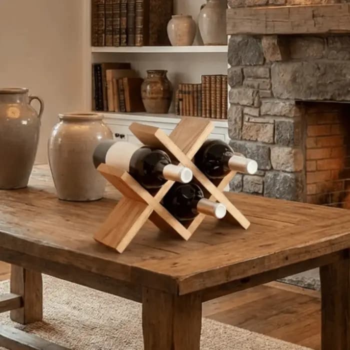 Porte-bouteilles en bois massif pour 4 bouteilles