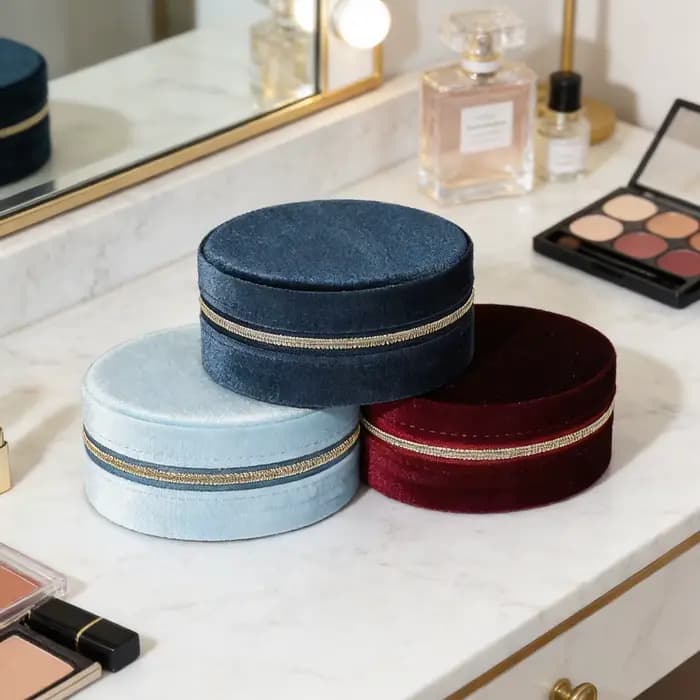 Boîte à bijoux en velours – Organiseur ovale compact avec compartiments divisés et crochet pour collier | Rangement de