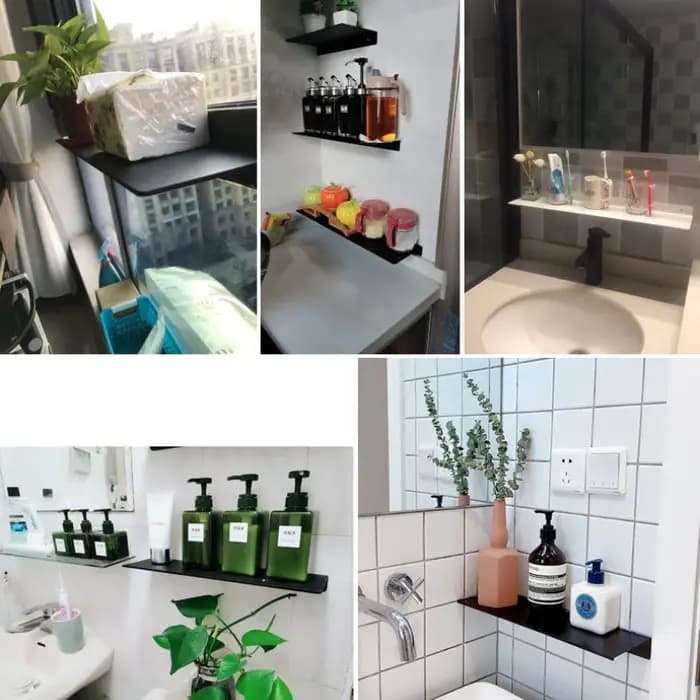 Étagère de salle de bain murale noire mate sans perçage