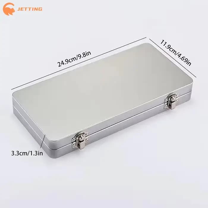 (Nouveau) 1 boîte rectangulaire en métal gris argenté avec couvercle