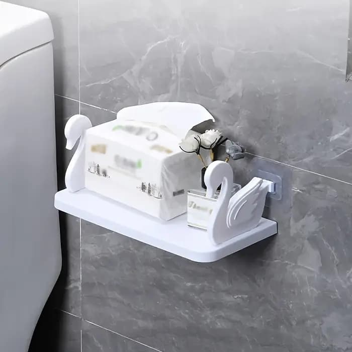 1 étagère murale en forme de cygne, un support de rangement polyvalent adapté aux salles de bain, cuisines et bureaux.