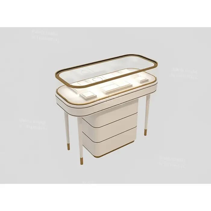 Vitrine à bijoux blanche brillante sur mesure, présentoir professionnel en verre pour bijoux, vitrine de comptoir en verre
