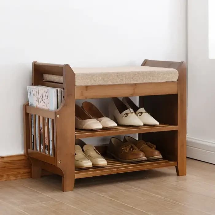 Banc de rangement pour chaussures T1 avec siège à coussin double couche