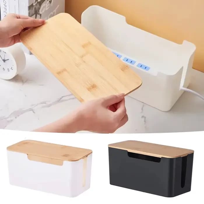 Boîte de rangement de câbles de bureau en bois