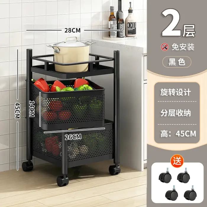 Étagère carrée de cuisine avec roulettes, chariot de rangement rotatif, étagère de cuisine pivotante