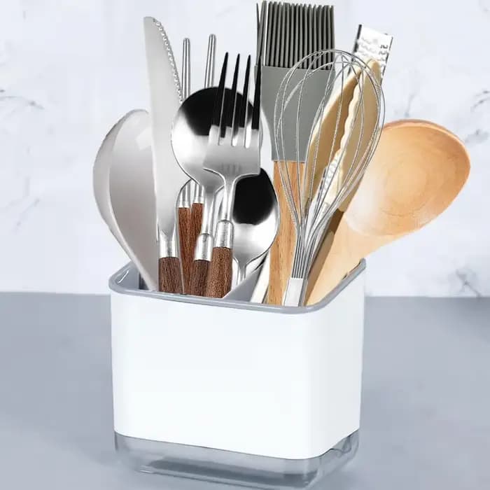 Égouttoir à couverts et porte-ustensiles pour évier, organisateur de cuisine pour couverts, baguettes, couteaux, fourchettes, cuillères, spatules