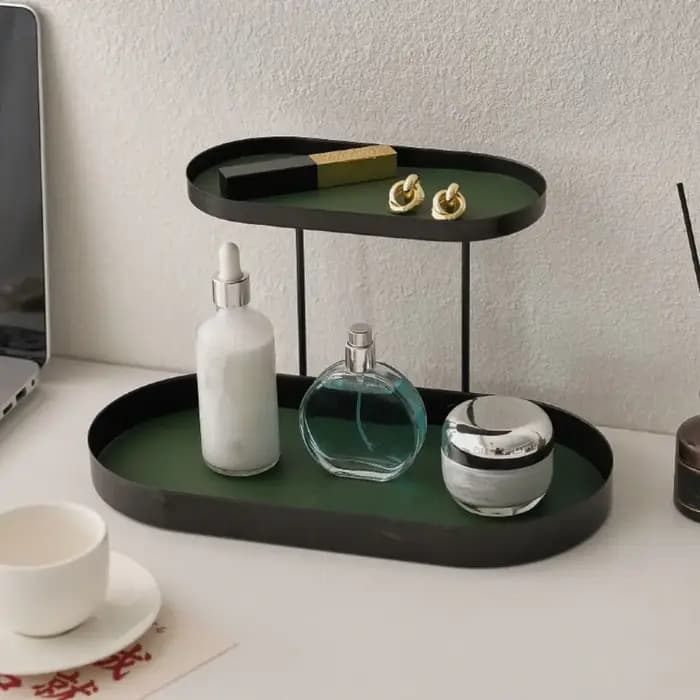 Présentoir de Rangement Cosmétique en Fer avec Coussin en Cuir