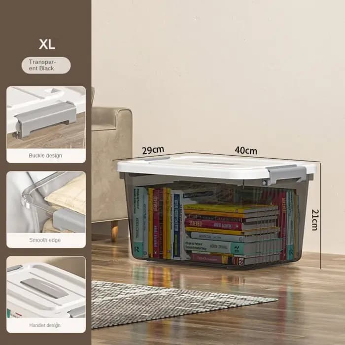 Boîte de rangement noire transparente pratique en plastique avec couvercle