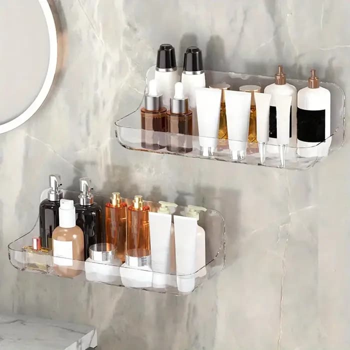 Étagère de salle de bain en acrylique sans perçage - Organisateur mural pour cosmétiques et articles de toilette