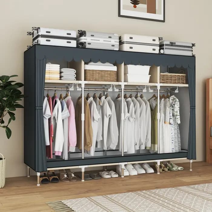 Placard de garde-robe portable autoportant avec 8 espaces de rangement pour familles