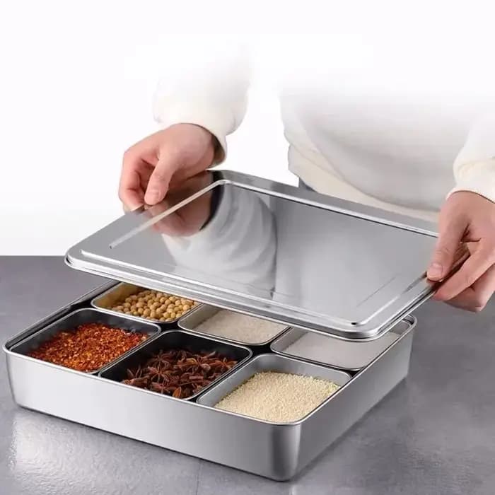 Boîte d'assaisonnement en acier inoxydable avec couvercle