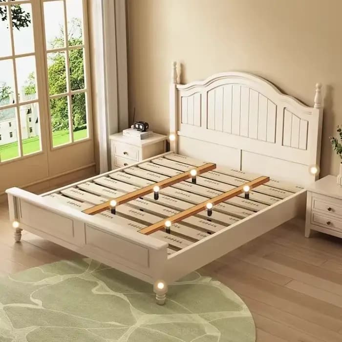 Lits et cadres de lit double pour 2 personnes 120x200 150x200 180x200cm Style moderne et simple Crème Cadre de lit en bois massif taille standard