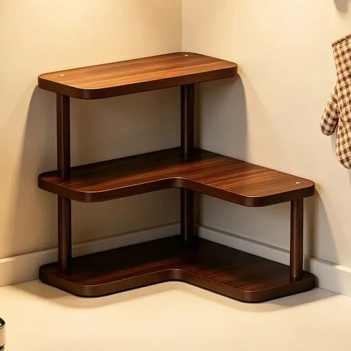 Étagère d'angle robuste en bois pour rangement d'épices, séchage de vaisselle et présentation, organisateur de cuisine