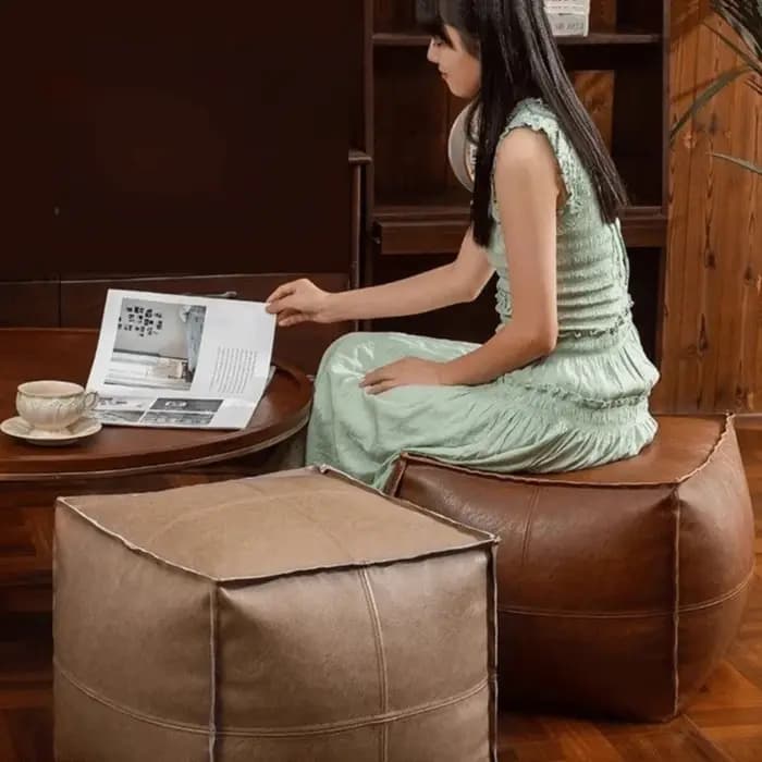 Pouf ottoman de luxe léger antidérapant en cuir PU imperméable sans rembourrage