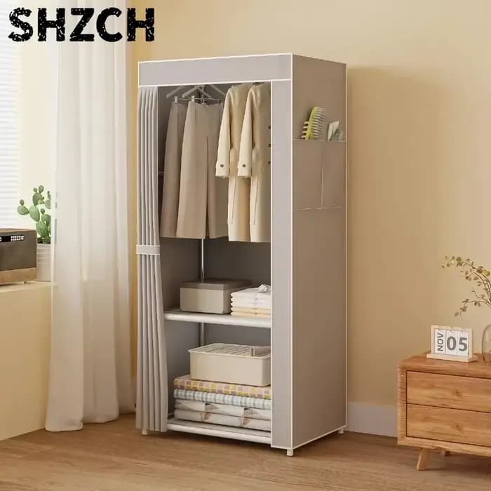 Armoire simple pliable anti-poussière, penderie portable, meuble de rangement minimaliste pour chambre à coucher, organisateur de vêtements en tissu sur pied