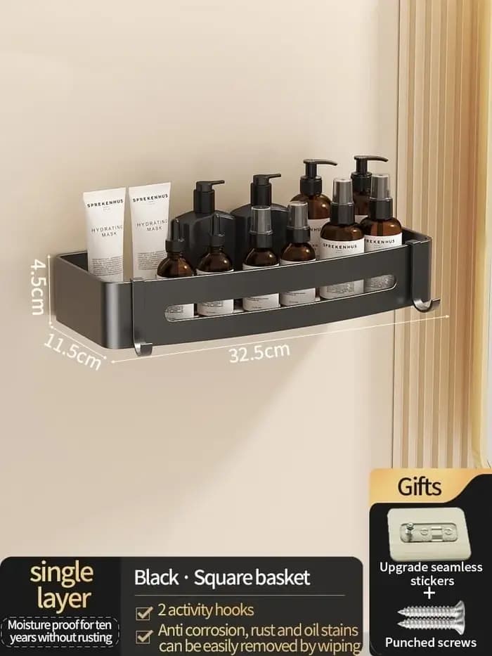 Étagère de salle de bain en aluminium sans perceuse, support de rangement pour shampoing et maquilla