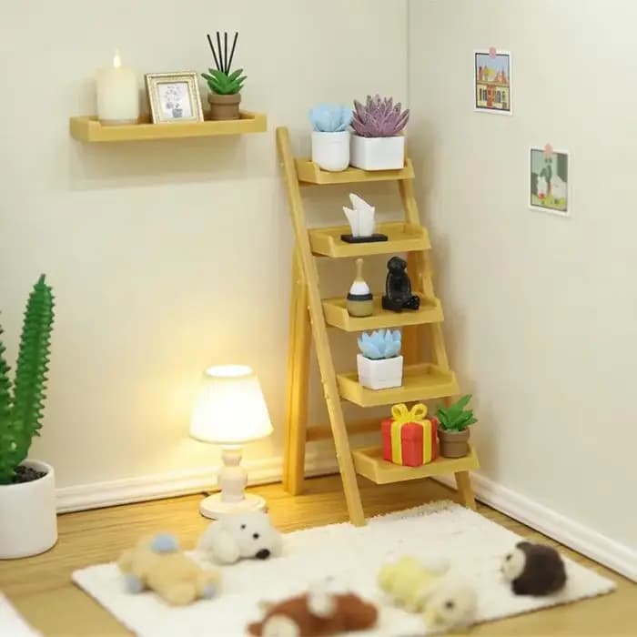 Étagère-échelle miniature pour maison de poupée 1/12, organisateur de rangement multi-niveaux pour chambres de maison de poupée pour enfants, 1 pièce