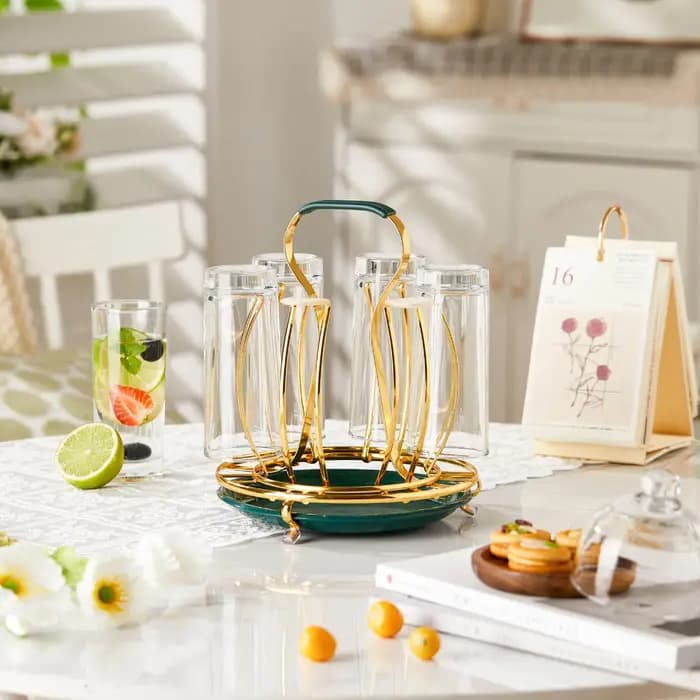 Rangement de gobelets en verre en métal de forme ronde T1