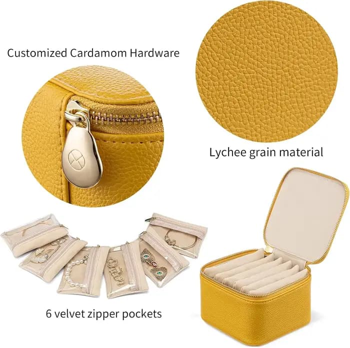 Boîte à bijoux de voyage en cuir véritable pour femme