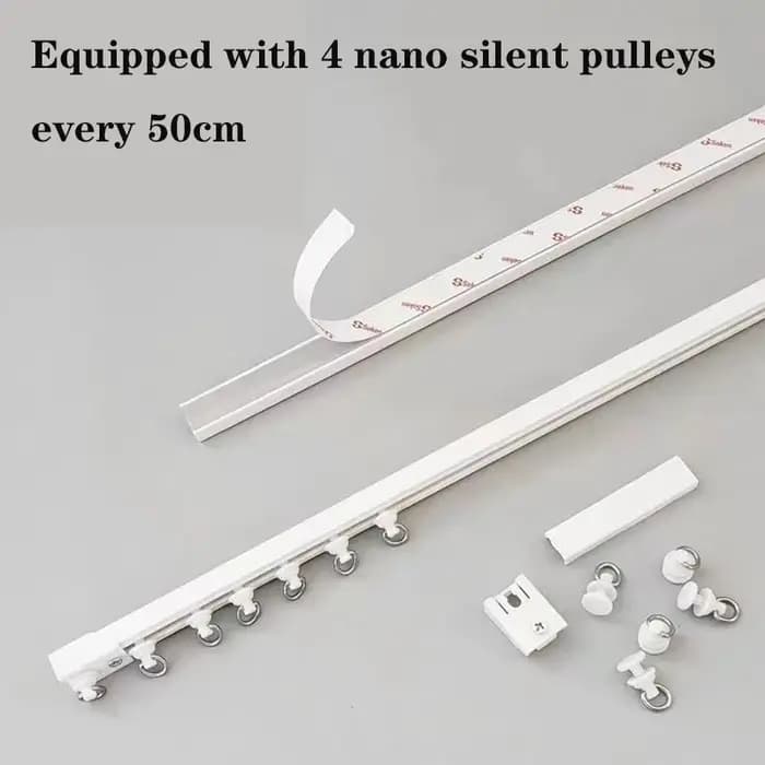 Rail de rideau auto-adhésif solide sans poinçonnage, piste coulissante Nano silencieuse, accessoire