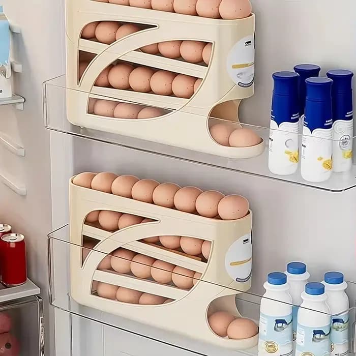 Conteneur de rangement pour œufs à 3 niveaux sur roulettes pour réfrigérateur