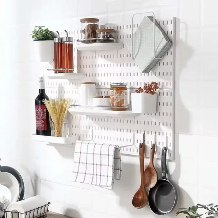 Panneau de rangement mural avec crochets, panneau perforé gain de place, support de rangement et d'affichage DIY pour cuisine, chambre, salle de bain, bureau