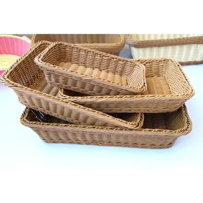 Panier en osier Imitation rotin tissé à la main, boîte de rangement rectangulaire, panier à pain pou