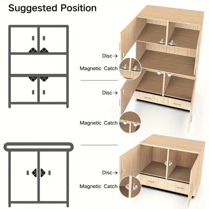 Loquets d'armoire magnétiques avec finition métallique