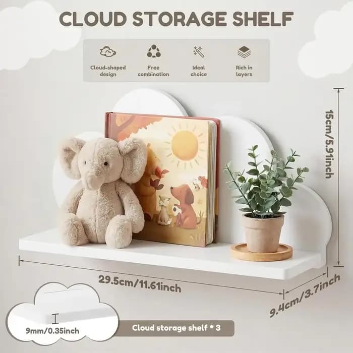 Ensemble d'étagères flottantes Cloud, 3 pièces, organisateur mural mignon et gain de place pour cham