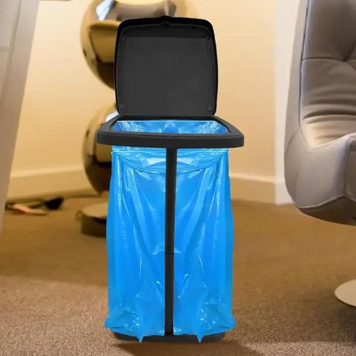 Support de sac poubelle pliable avec couvercle