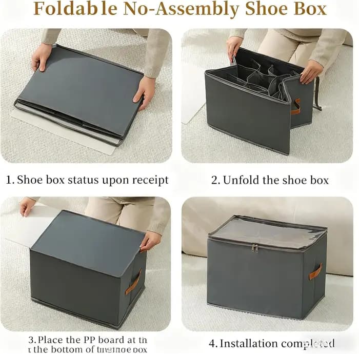 Boîte de rangement pliable pour chaussures avec couvercle