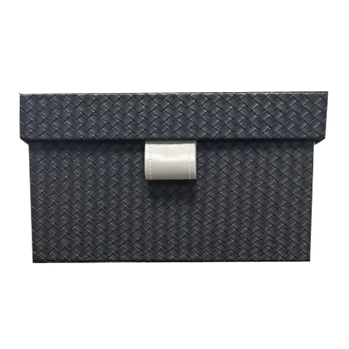 Boîte de rangement pour vêtements, grandes boîtes d'organisation d'accessoires, bac organisateur en cuir à motif tissé, organisateurs de décoration de maison avec couvercle