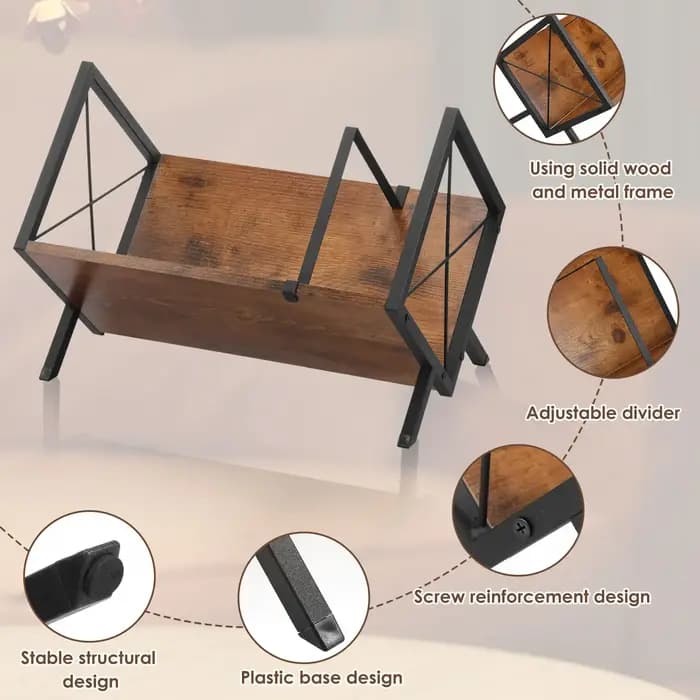 Étagère de rangement pour disques vinyles en bois et métal